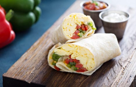 Burrito with eggs and peas