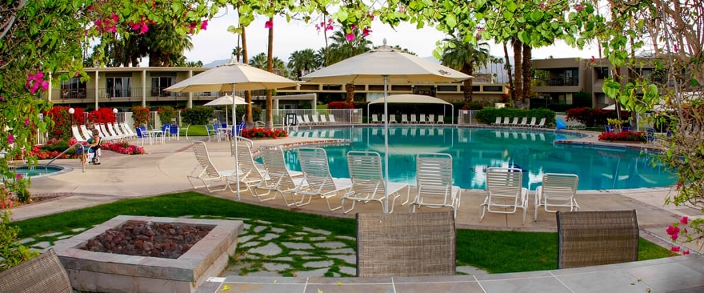 Outdoor pool and lounge chairs