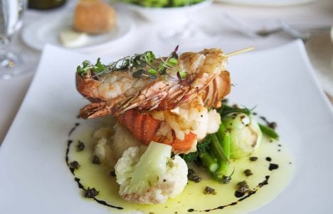 Lobster tails with shrimp and vegetables